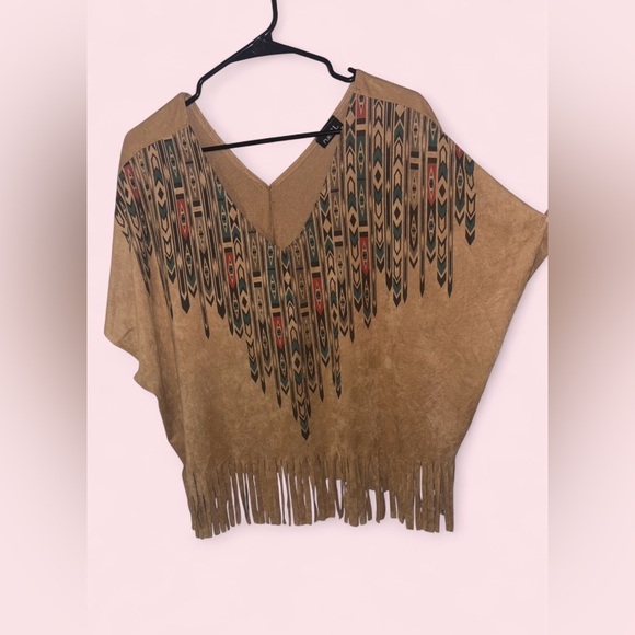 Rue21 Fringe Boho Aztec Print Top Poncho Style - Picture 3 of 8